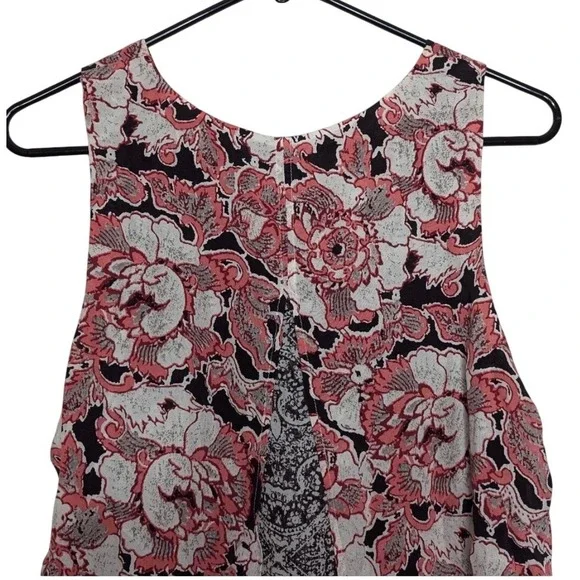 Lucky Brand Womens Floral Paisley Layered Split Front Tank Top Coral Cream Small - Picture 11 of 16